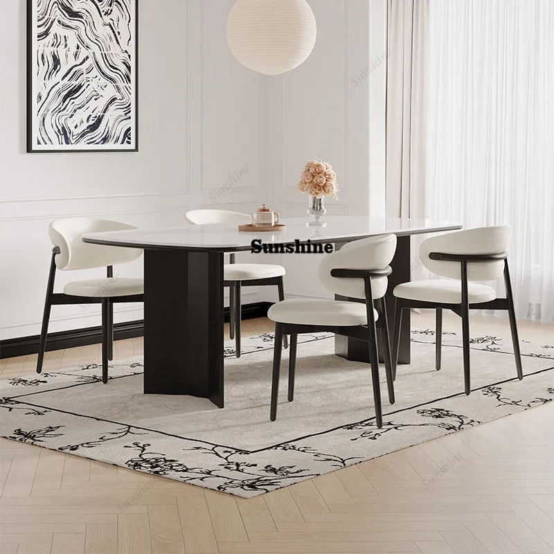 

Solid wood dining table French medieval dining table light luxury small apartment white rock slab dining table