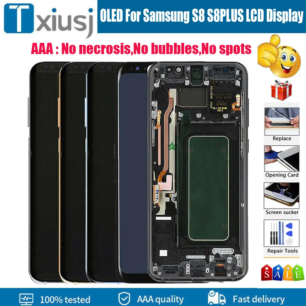 AAA OLED Super AMOLED For SAMSUNG GALAXY S8 S8 Plus Display LCD G950F G955 G955F G955A LCD Touch Screen Digitizer Assembly Frame