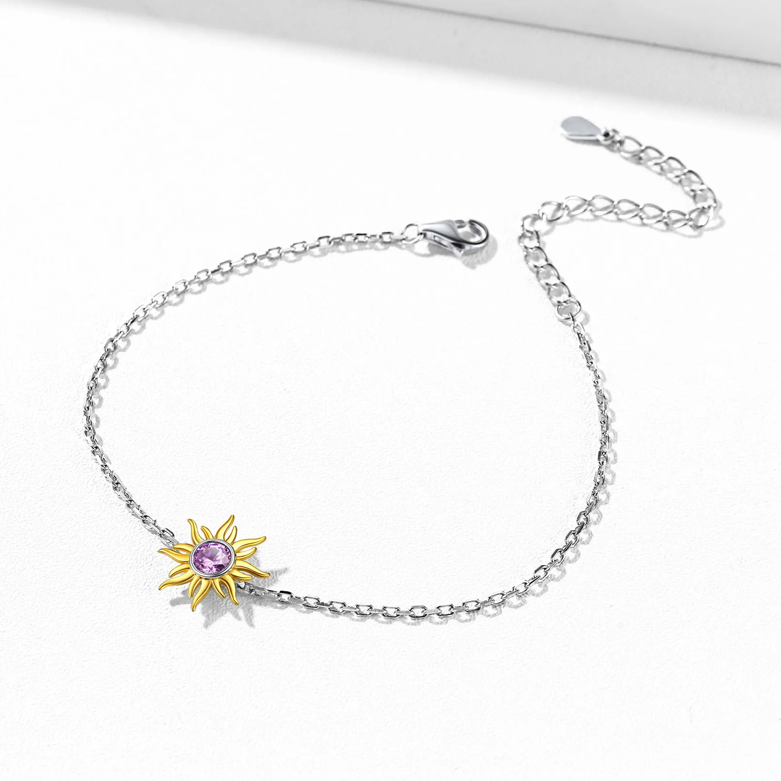 

Gold Sun Bracelet Adjustable 925 Sterling Silver Dainty Birthstone Bracelets for Women Anniversary Birthday Gift