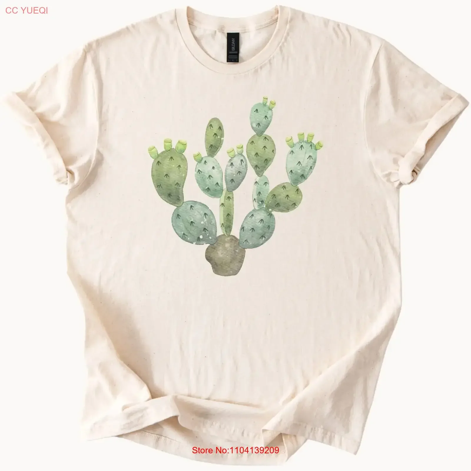 Prickly Pear Cactus Watercolor T Shirt Desert Plant Art vintage Washed Unisex fashion designer clothes Comfortable Versatile