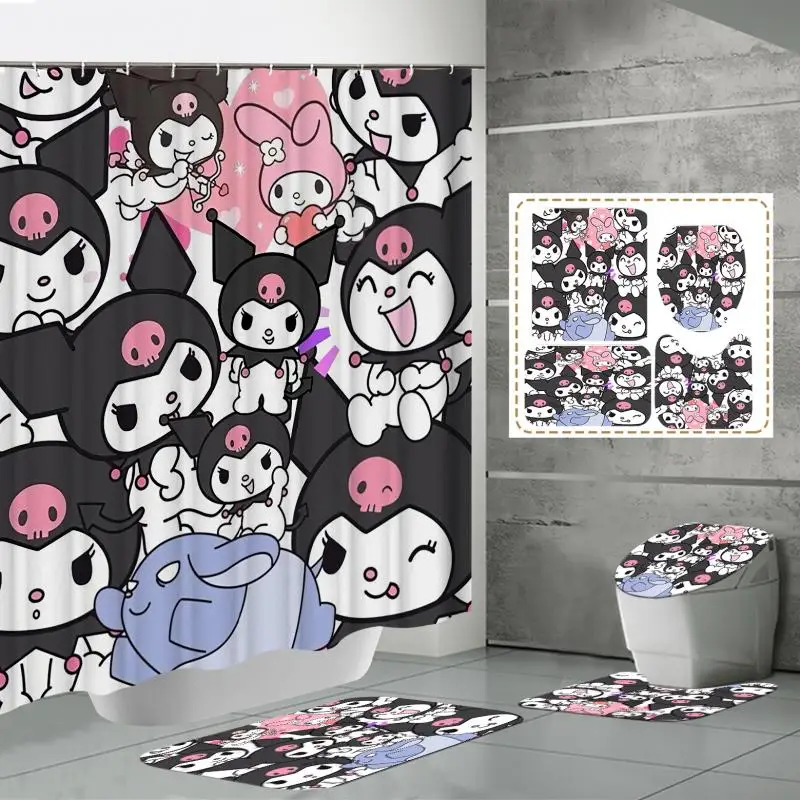 Hello Kitty Shower Curtain Four Piece Set Sanrio Bathroom Printing Water Proof Kit Shower Curtain Carpet U-Shaped Pad Wholesale