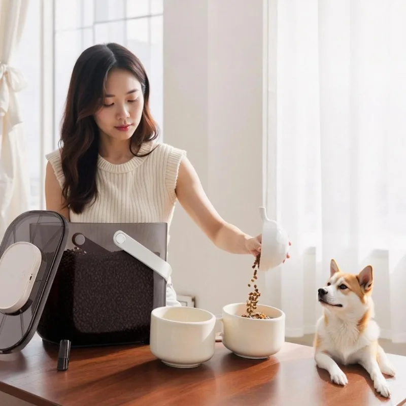 

Интеллектуальный контейнер для корма для домашних животных, вакуумный, 10 л, легко чистящийся, для хранения корма для кошек, влагостойкий и защита от насекомых, товары для домашних животных