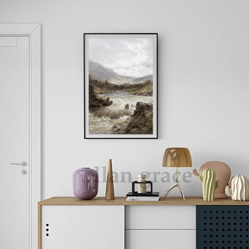 Rustic Mountain Gallery Wall Art Prints Vintage Forest Landscape Oil Painting Canvas Poster Nature Art Pictures Farmhouse Decor