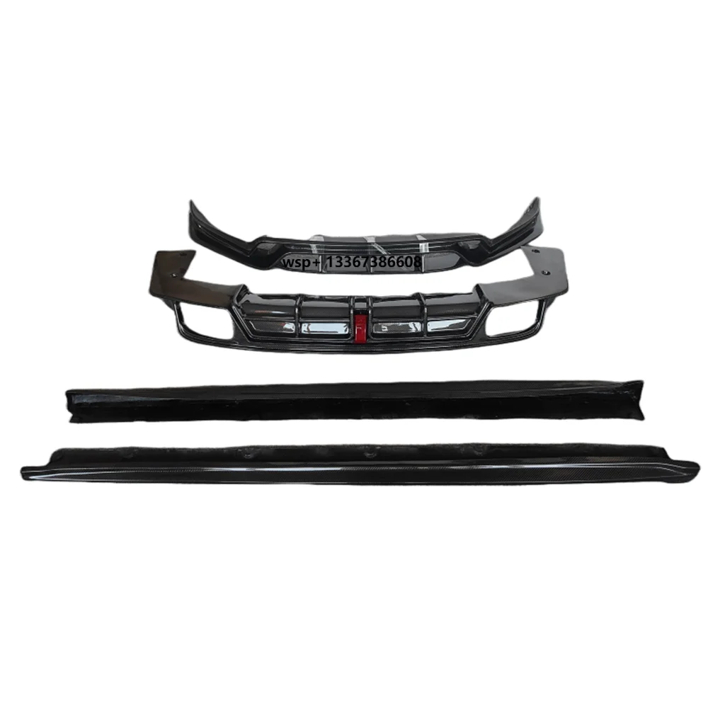For Conversion with True Carbon Fiber Type C Front Bumper Lip Rear Diffuser Side Skirt Kit