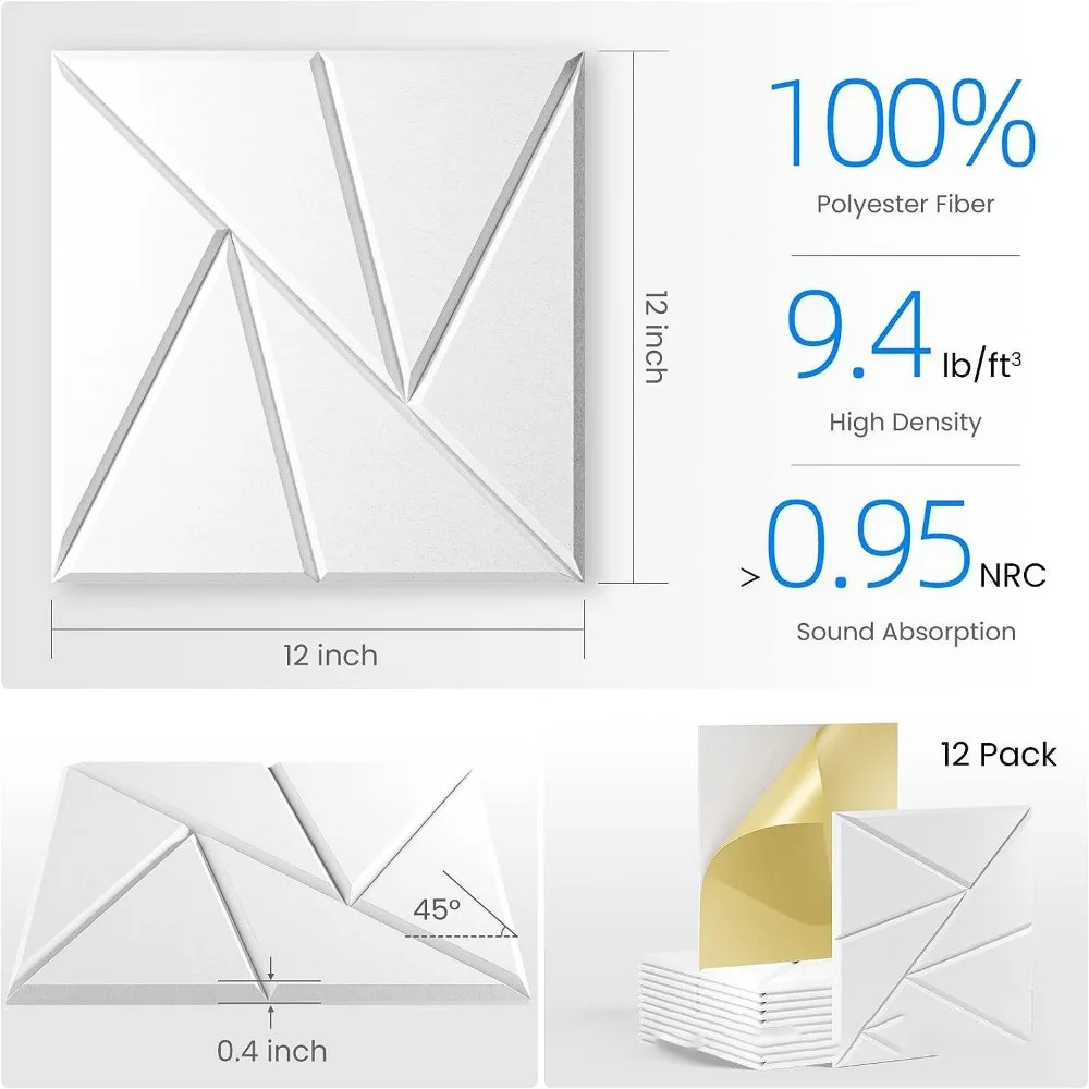For Background Decor Self Adhesive Square Acoustic Felt Panels DIY Shape Soundproof Wall Stickers Absorb Noise Eliminate Echoes