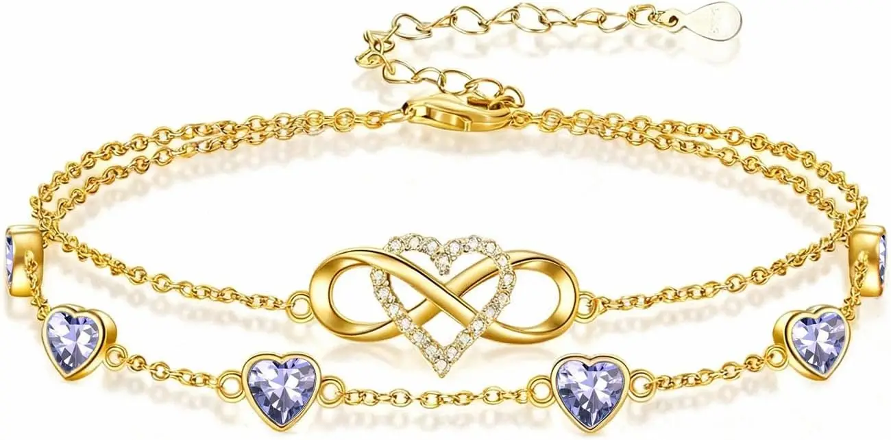 

18K Gold Infinity Birthstone Bracelet/Anklet 18K Gold Plated Infinity Bracele/Anklet with 12 Months Heart Birthstone Birthday Jewelry Gifts for Women