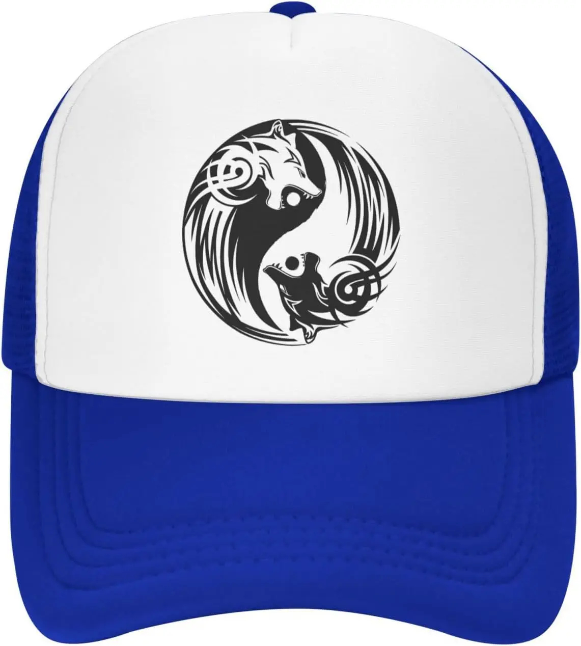 Yin Yang Wolf Graphic Trucker Hat Breathable Mesh Baseball Snapback Cap for Unisex