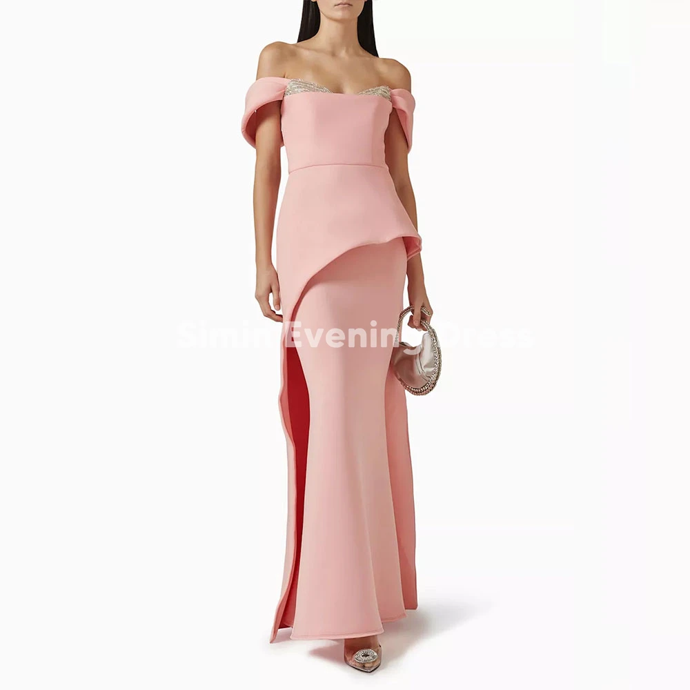 

Simin Women's Mermaid Off-the-shoulder Customized Evening Dresses Short Sleeves Peplum Draped Floor-Length Elegant Dresses 2025
