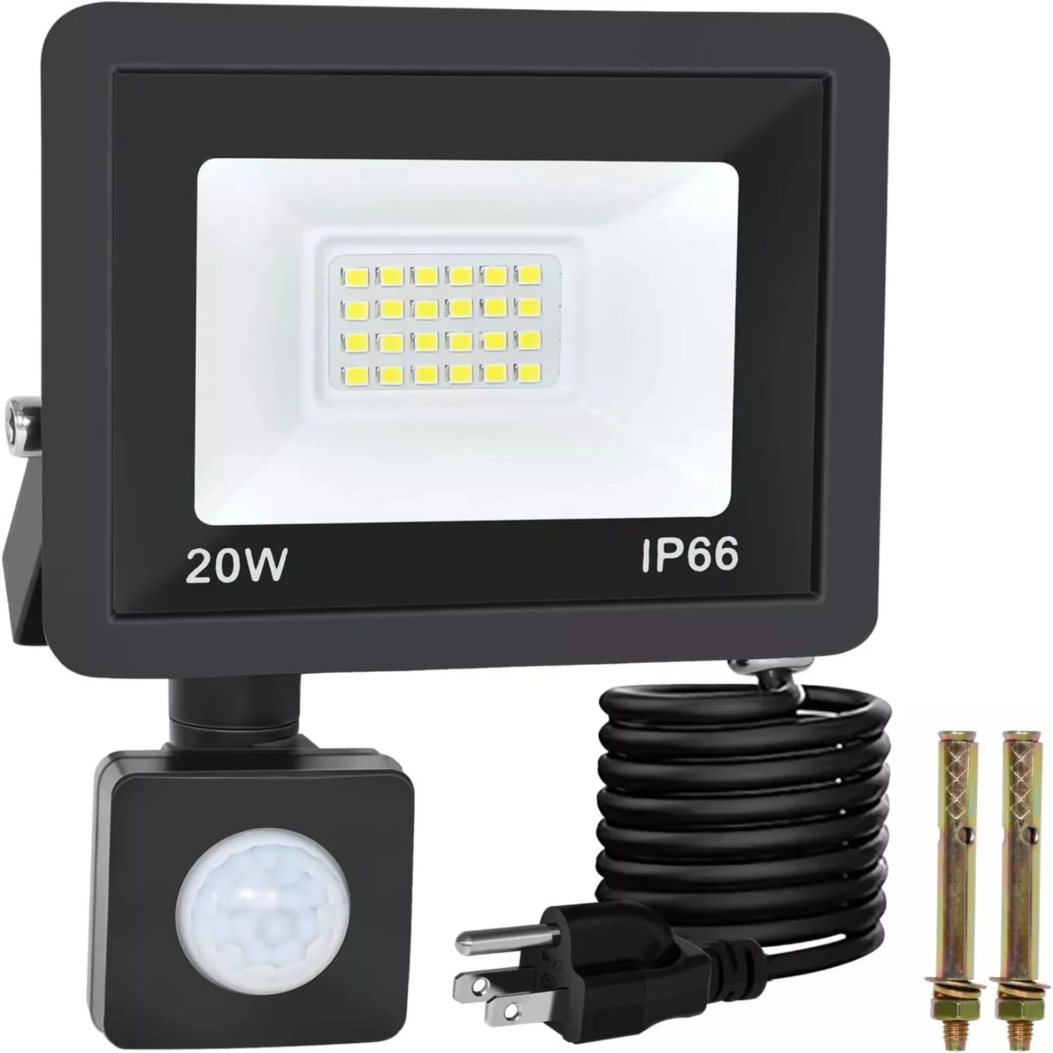 Motion Sensor Flood Light Outdoor 20W 6000K Plug in Motion Sensor Light for Yard