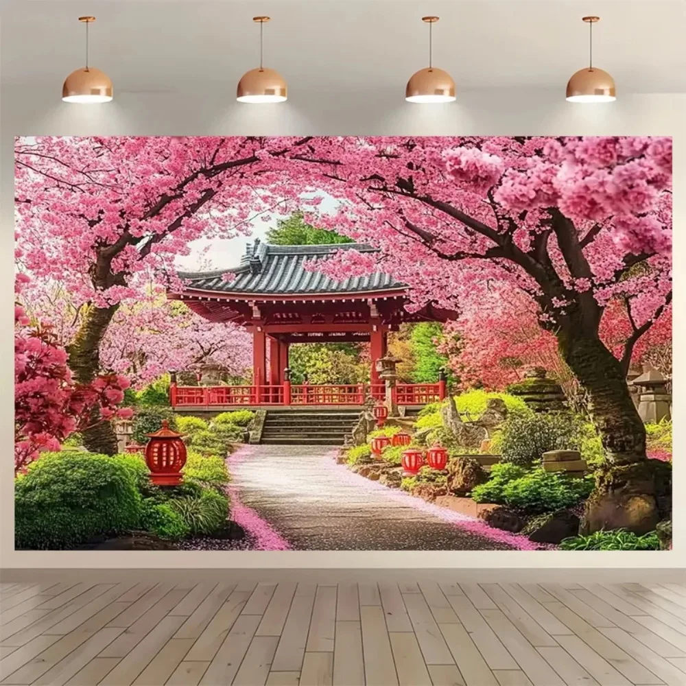 Fotohintergrund für Geburtstagsfeiern mit Kirschblüten-Motiv, Landschaftsarchitektur-Garten, Fotografie-Hintergrund für Heimdekoration – Detail 2
