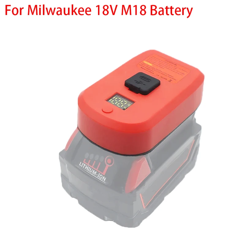 65W Portable Fast Charger for Milwaukee 18V M18 Li-Ion Battery Output QC 3.0 USB + Type C Port Charge/Discharge Function Adapter
