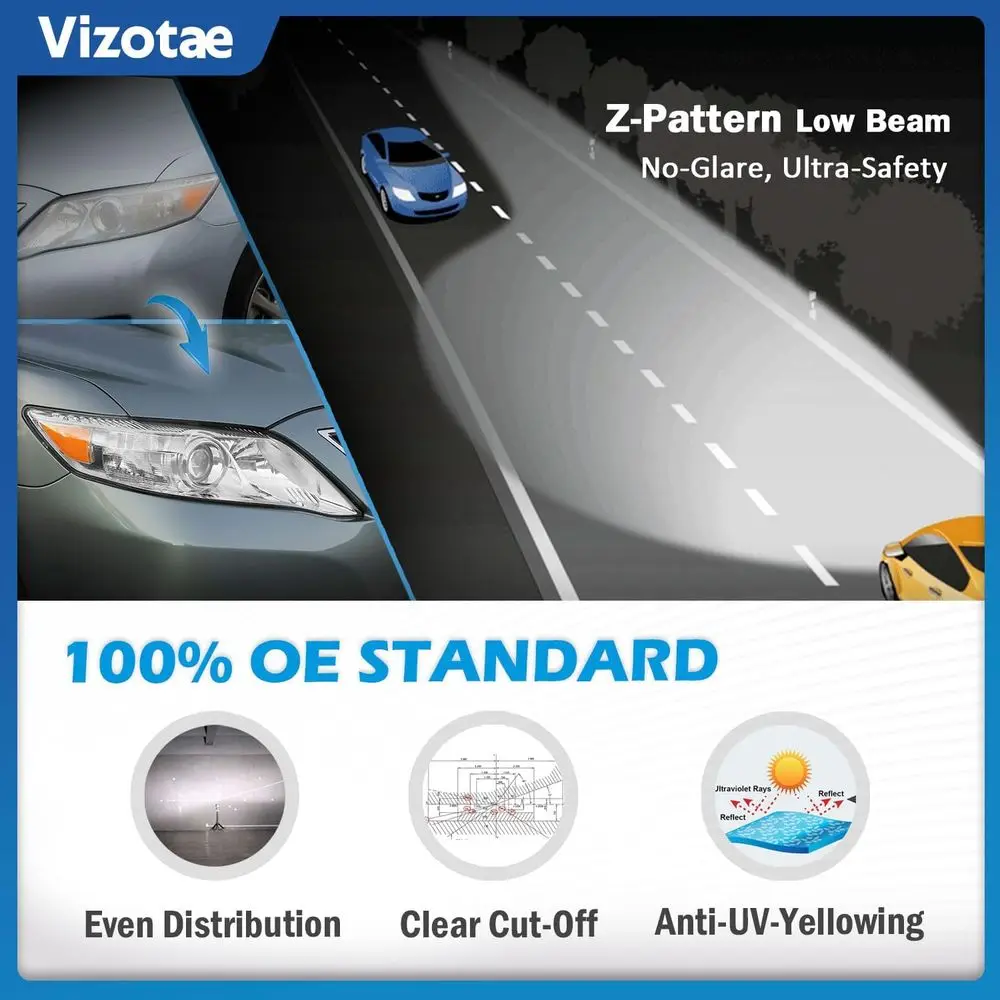 Reflektory halogenowe do Toyota Camry SE/LE Base Sedan z lat 2010-2011 - światła drogowe/mijania, żarówki w zestawie, wersja amerykańska, nie do modeli hybrydowych.