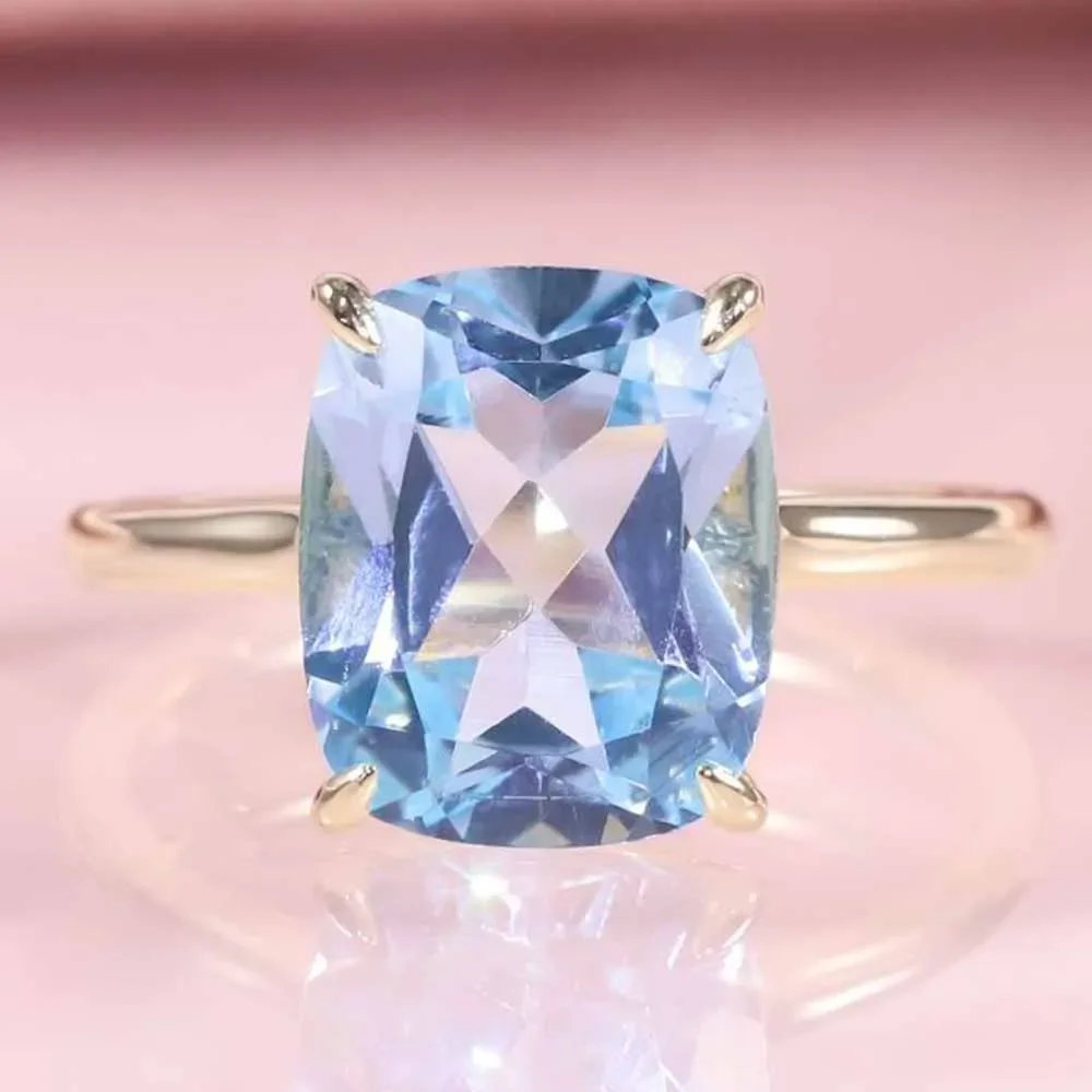 Yaranyan Vintage 925 Sterling Silver Cushion Cut 4 CT Natural Topaz Amethyst High Carbon Diamonds Gemstone Ring Fine Jewelry