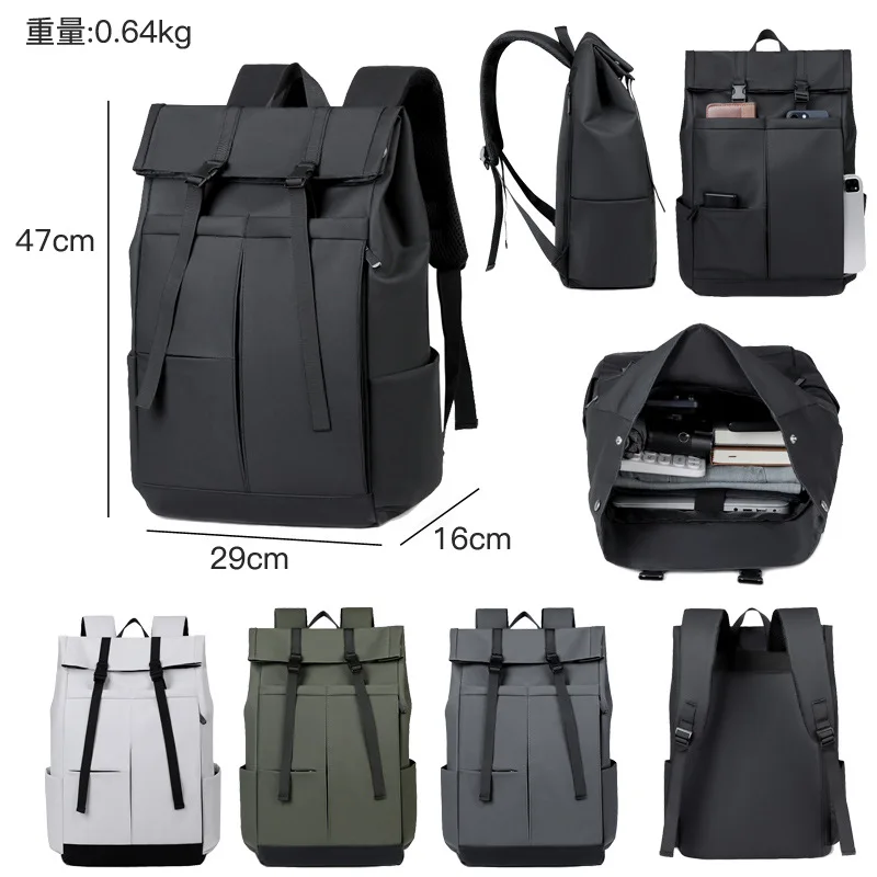 Roll Top Laptop Backpack Men Large Capacity Business Travel Commuter Casual Daypack Outdoor Hiking Rucksack Daily Use