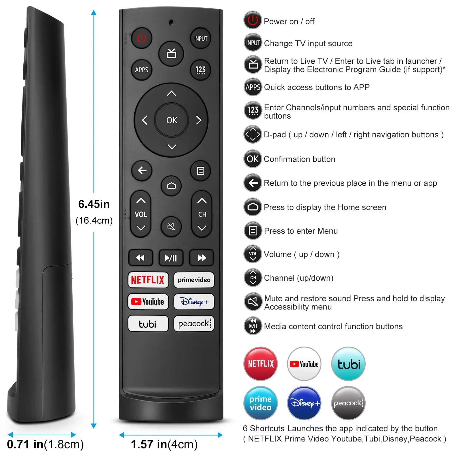 

Replacement Remote Control for Hisense Android/Laser/VIDAA TVs, ERF3A90 for Hisense UHD 4K ULED Google TVs