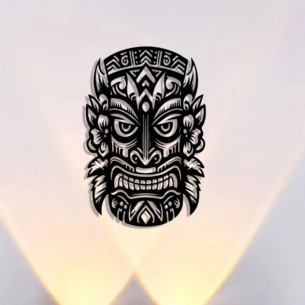 1pc Tiki Mask Metal Wall Art Hawaiian Style Iron Mural for Tropical Home Wall Decor view 5