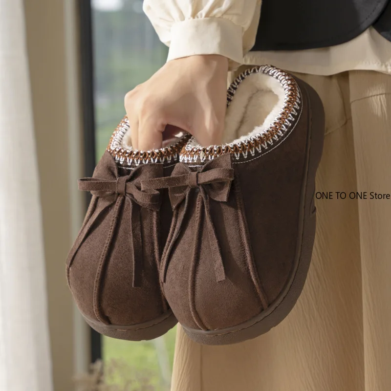 

Лидер продаж, новые тапочки с бантом в этническом стиле, женские осенне-зимние домашние бархатные теплые нескользящие хлопковые тапочки, оптовая продажа