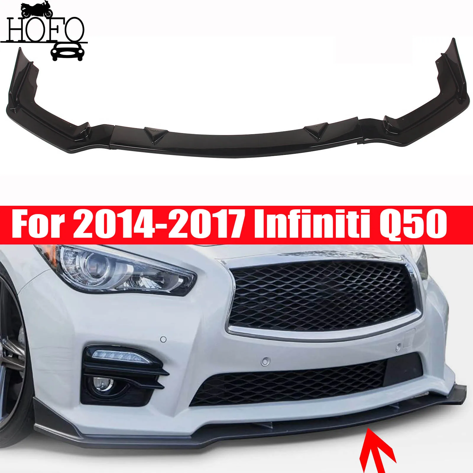 

For INFINITI Q50 2014-2017 2016 2015 PAINT GLOSS BLACK FRONT BUMPER SPLITTER SPOILER LIP