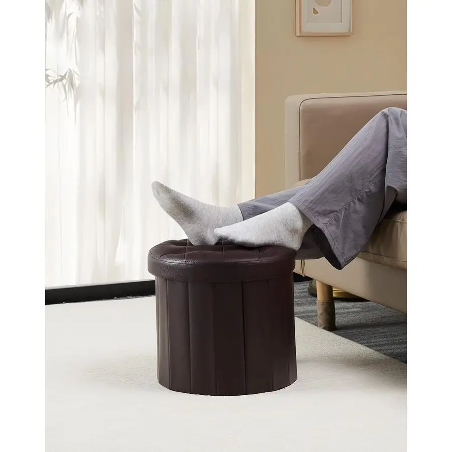 

Оттоманка с подставкой для ног для хранения, табурет с более толстым пенопластовым сиденьем, кожаное маленькое круглое оттоманка для хранения 14 x 14 x 13 дюймов