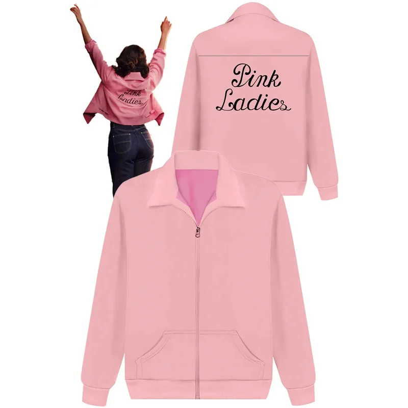 Chaqueta de Cosplay rosa para mujer, disfraz de película Grease, juego de rol de fantasía, vestido elegante, ropa de fiesta de Carnaval