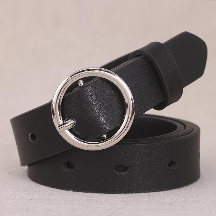 Fashion PU Leather Belt Women Round Buckle Pin Buckle Jeans Black Belt Chic Fancy Vintage Strap Female Waistband