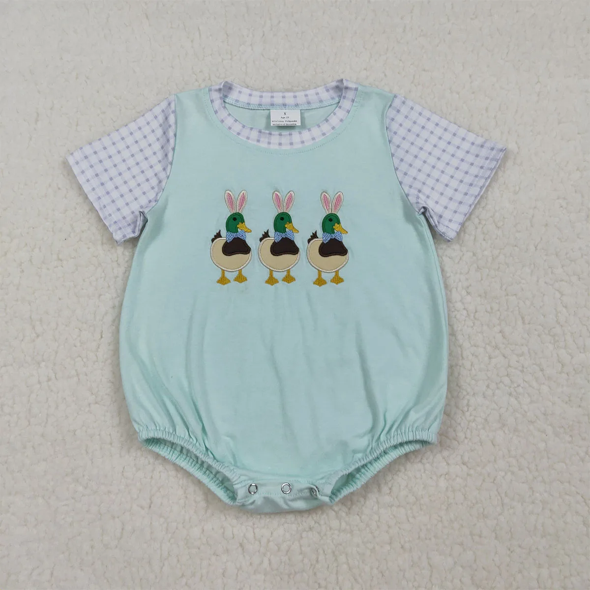 Newborn Embroidery Bunny Ducks Baby Boy Short Sleeve Easter Hunting Rompers Cutest Jumpsuit Children Onesies Clothing Wholesale