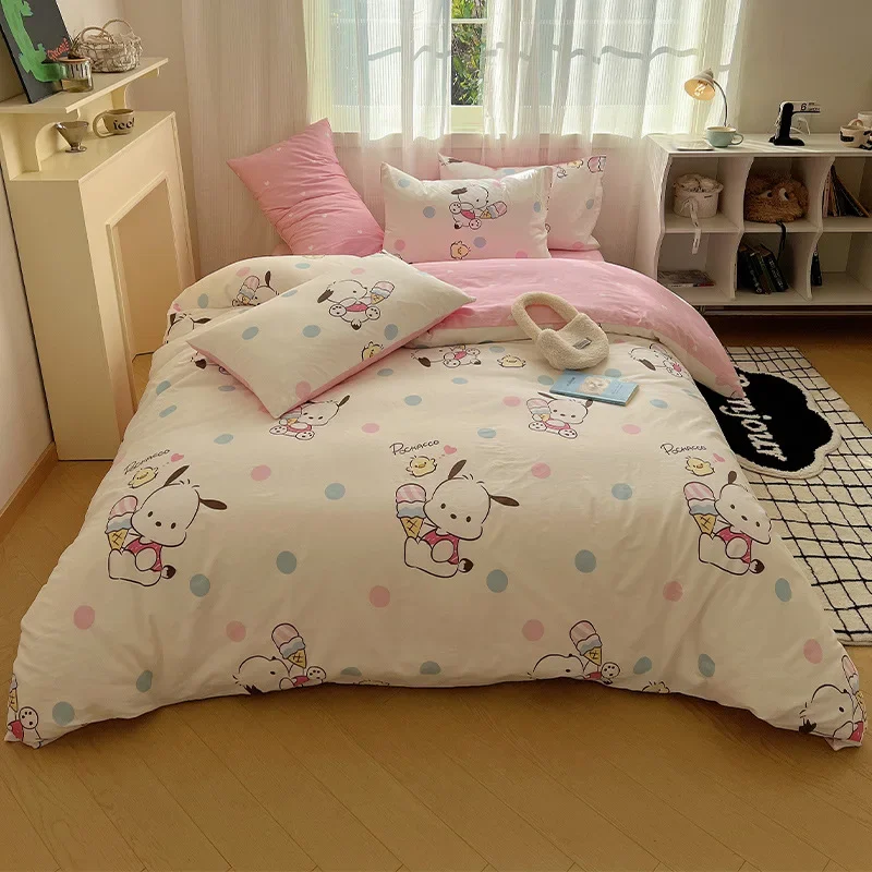 Kawaii Sanrio Anime Pochacco Bedding Set Quilt Pochacco Dog Duvet Cover Comforter Pillow Case Bedclothes Children Kid Boy Bed