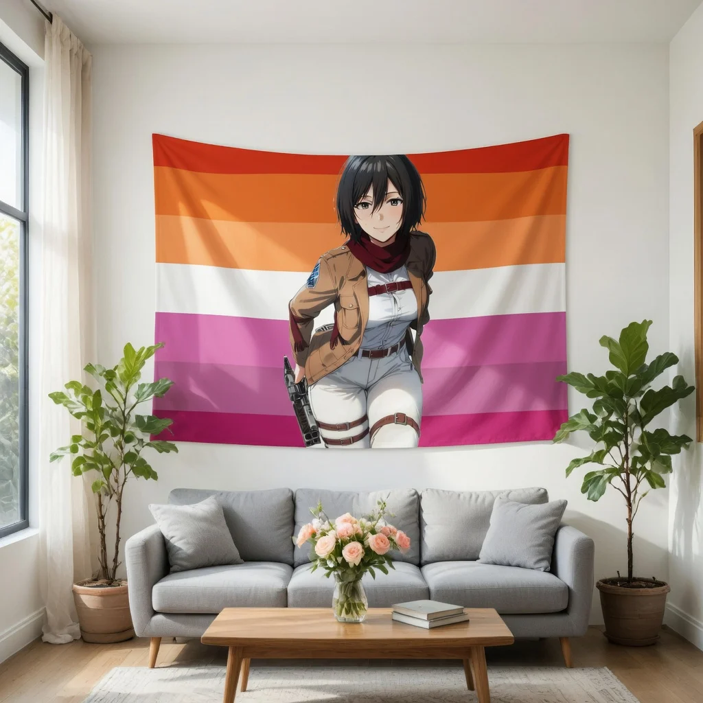 AOT Wandteppich mit weiblichen Charakteren, farbenfrohe Flachdruckkunst, stilvolle Raumdekoration für Anime-Liebhaber, ideal für Schlafzimmer und Wohnzimmer