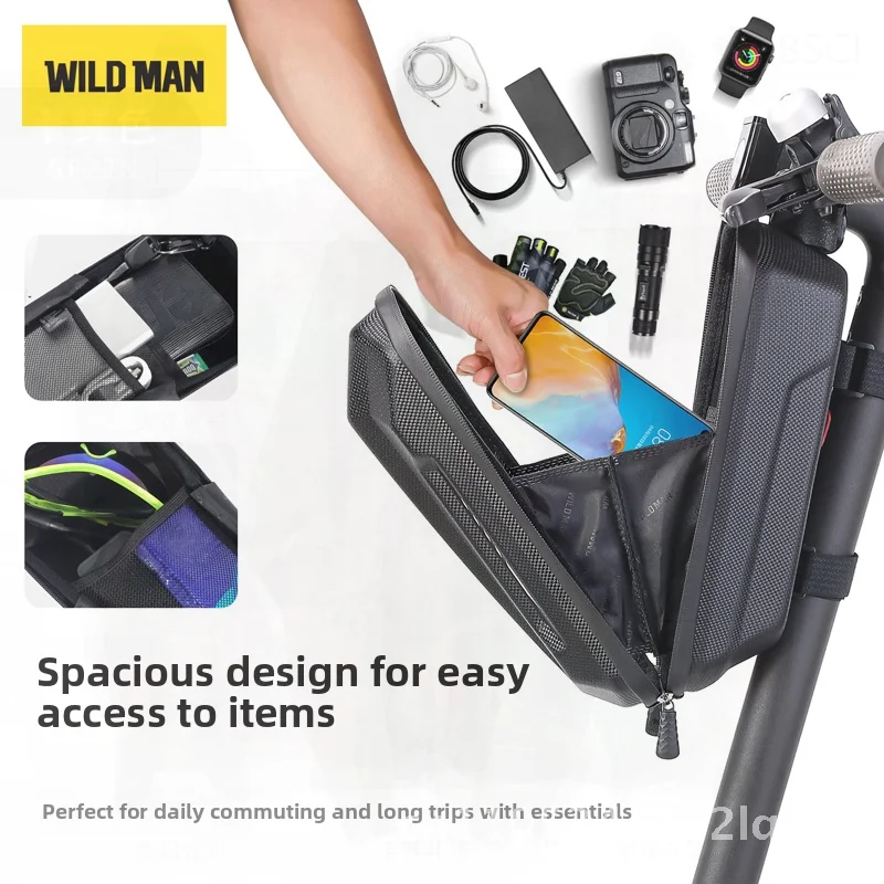 

WILD MAN Electric Scooter Hard Shell EVA Front Hanging Bag Folding Bicycle Head Bag Commuter 2L/3L Black PU Material