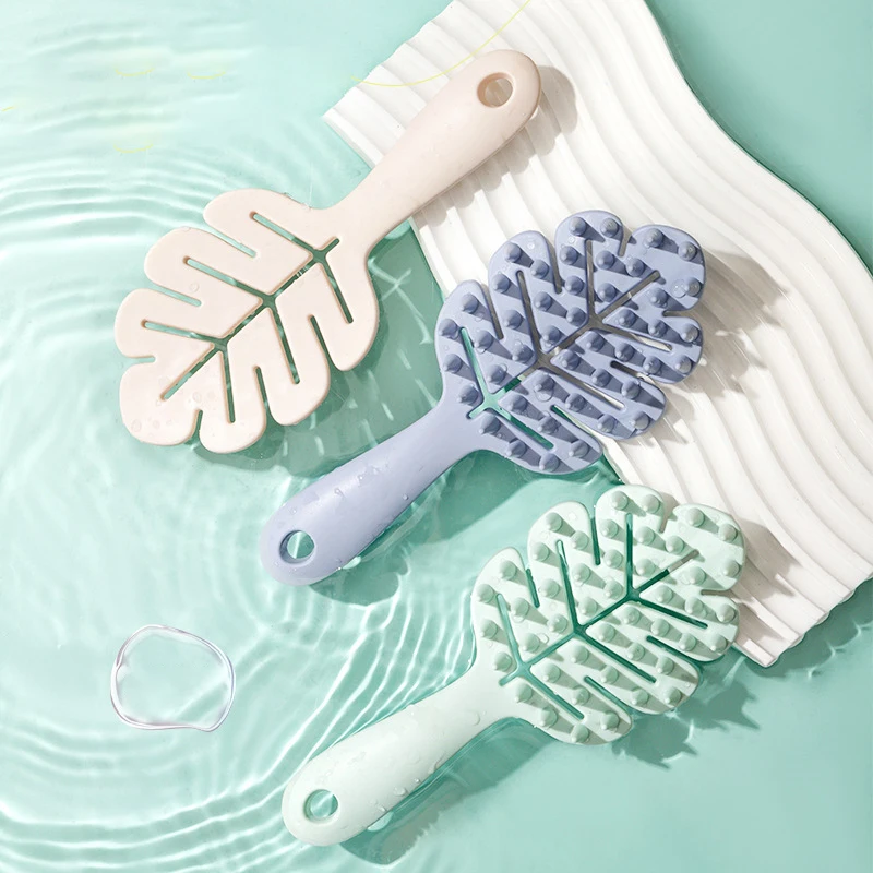 

1pc scalp massage comb silicone leaf shaped shampoo bath body massage brush long handle salon brush,Special for real hair wigs
