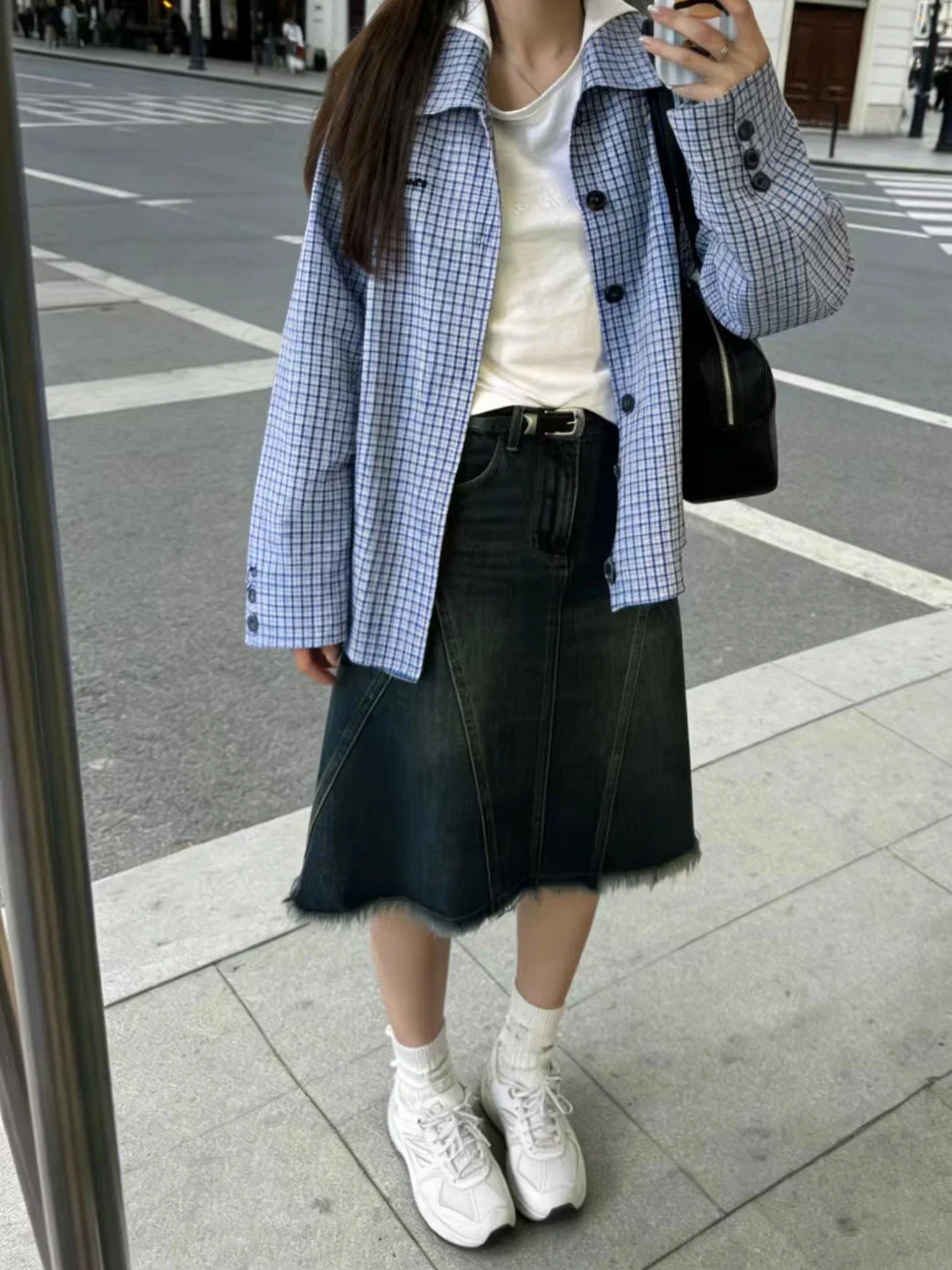 

Повседневная клетчатая рубашка с длинным рукавом, женская свободная рубашка средней длины с отложным воротником в винтажном стиле, весна-осень, новый дизайн