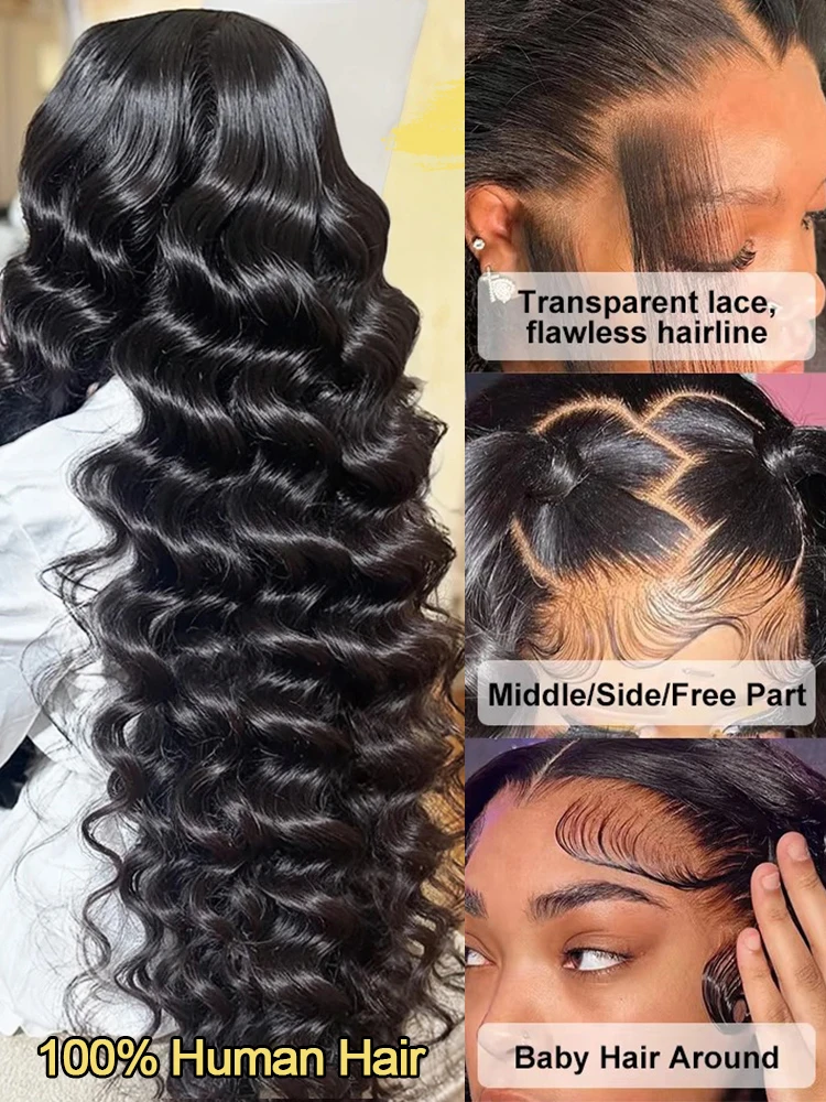 40 بوصة فضفاض موجة عميقة 360 HD الدانتيل أمامي خصلات الشعر المستعار الإنسان 300 الكثافة البرازيلي مجعد موجة المياه 13x6 الدانتيل شعر مستعار أمامي قطعها مسبقا #3