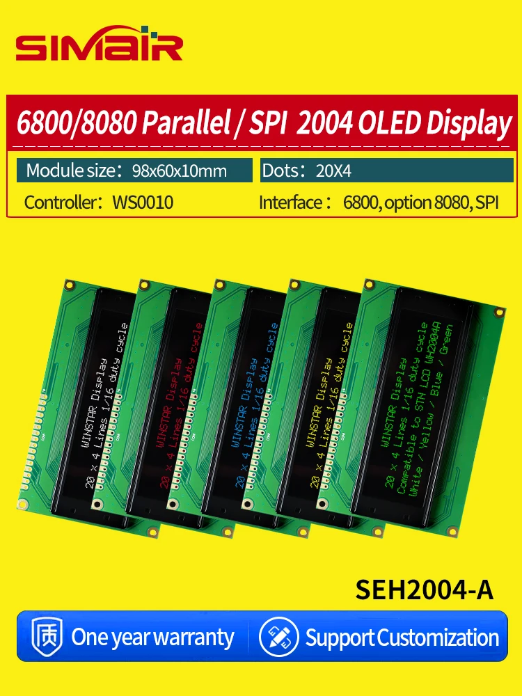 2.88'' WEH002004A 204 20*4 20x4 Character Module Screen WS0010 6800/8080 Parallel Serial SPI Port 2004 OLED  Display