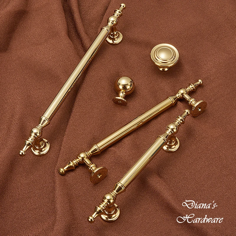 French Bright Gold Handle Brass Wardrobe Drawer Kitchen Cabinet Door Handles Light Luxury Decorative Furniture Handles and Knobs