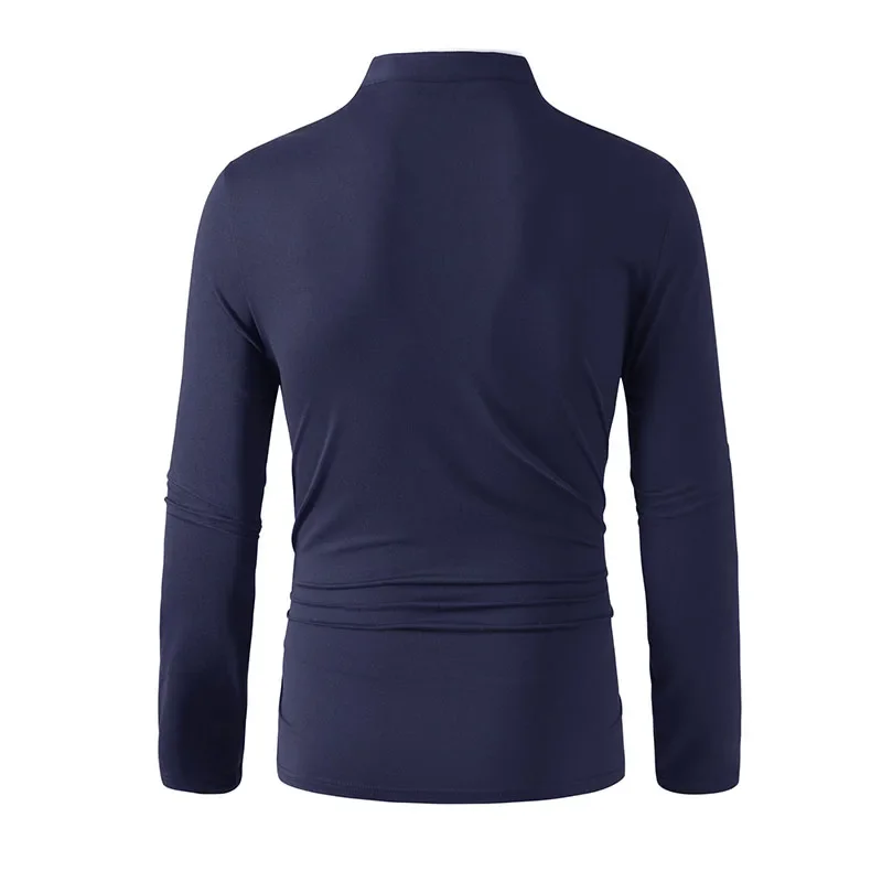 2025 جديد الرجال عادية وعصرية بلون طويلة الأكمام الوقوف تي شيرت بياقة الصيف تنوعا ومريحة