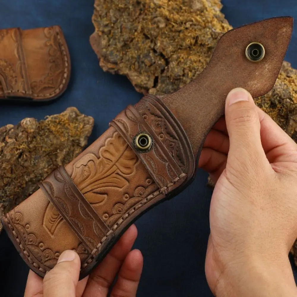 Brown Fold Knife Two Layer Cowhide Outdoor Carry Bag Flashlight Belt Loop Leather Sheath Pocket Hunt Holder