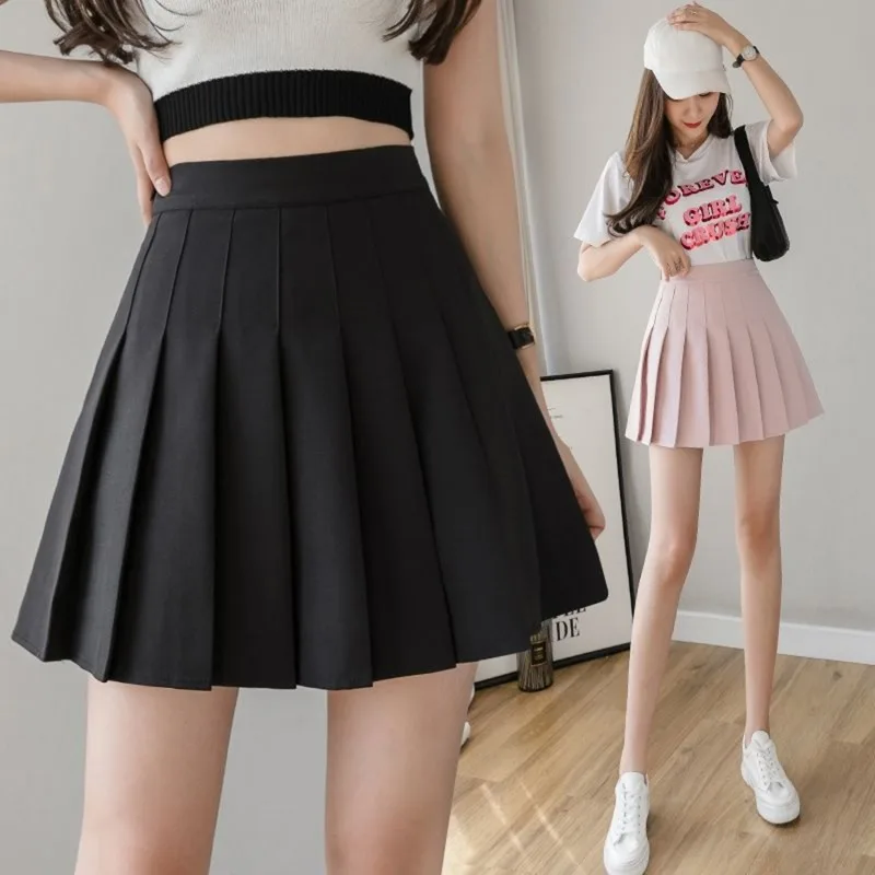 Women\'s Skirt Shorts High Waist A-line Student Pleated Skirts Solid Casual Clothes Dance Mini School Girls Skirts Kawaii Faldas