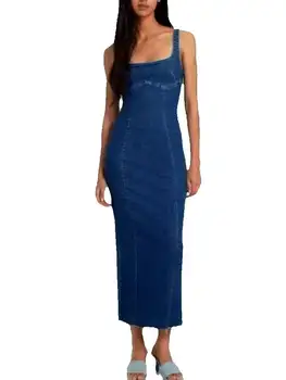 2025 時尚女裝休閒歐美風 U 領破洞及踝長藍色牛仔修身吊帶連身裙 10 最佳銷售 長袍牛仔褲 - №6