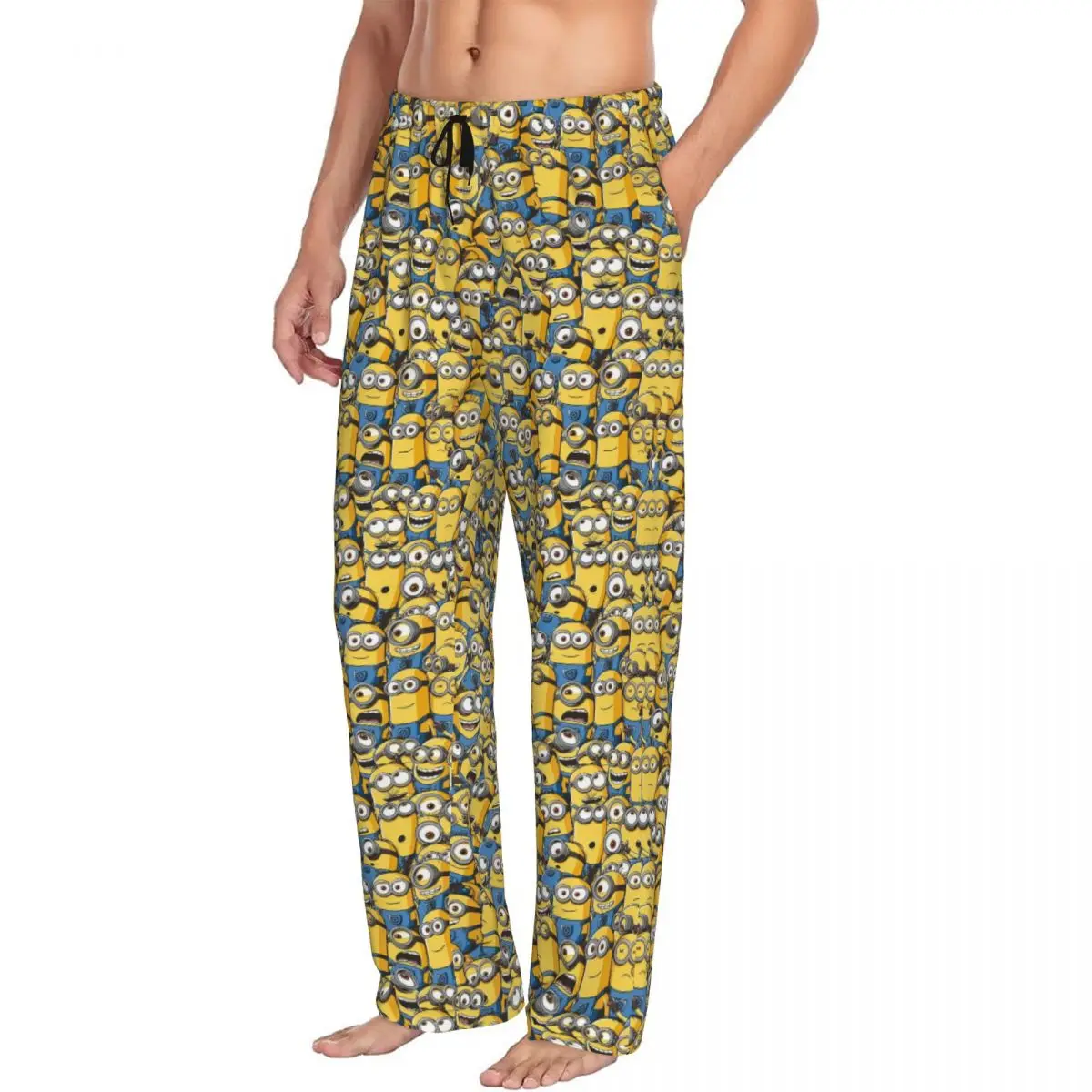 Custom M-Minions Repeat Patterns Pajama Pants Men Cartoon Cute Lounge Sleep Drawstring Sleepwear Bottoms with Pockets