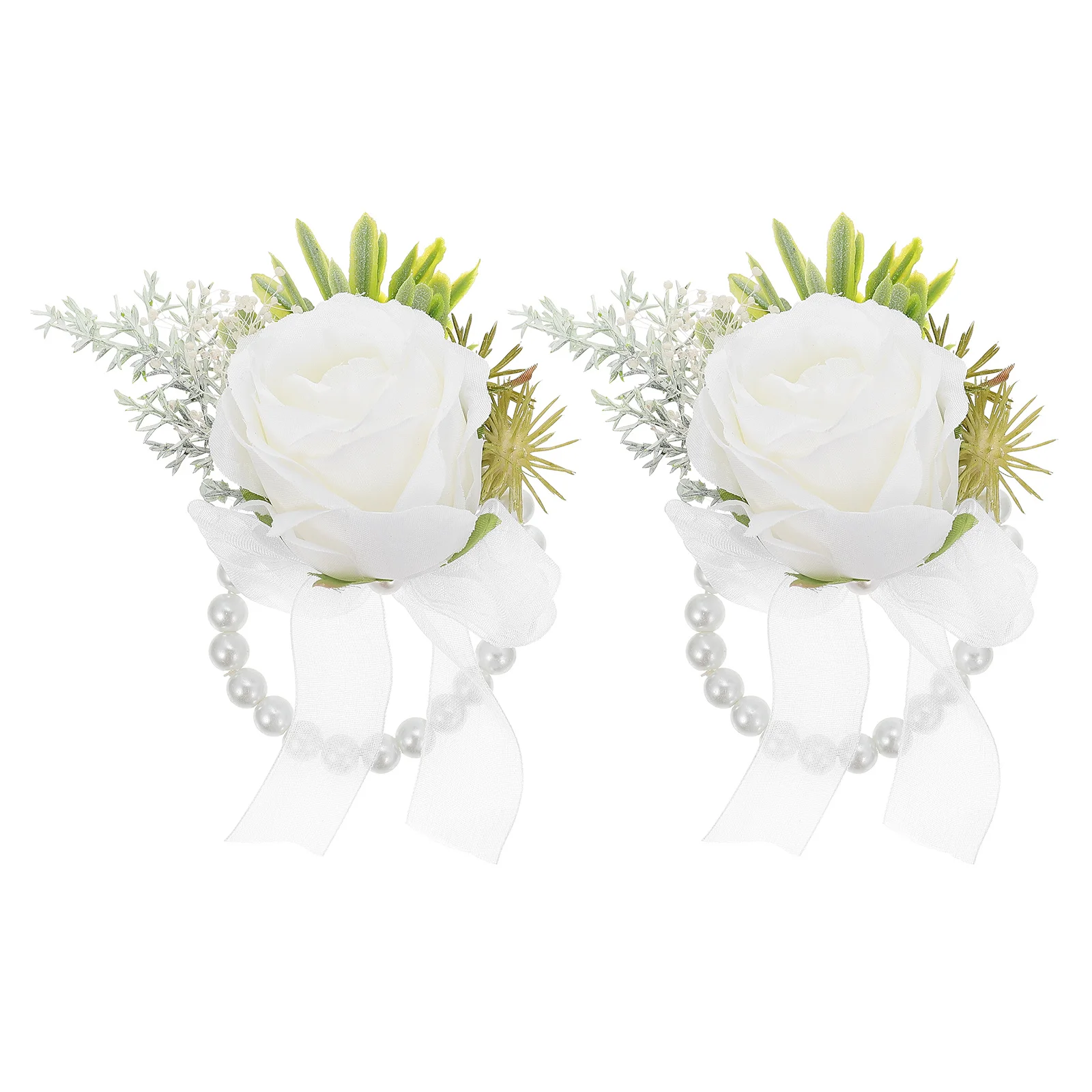 Fleurs de poignet blanches, 2 pièces, décoration de poignet Portable élégante pour mariage, Corsage de mariée, accessoire de fête, fourniture de fleurs simulées