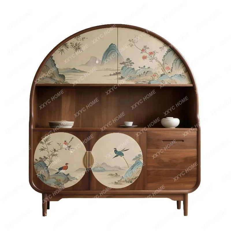 XXNew Chinese-style solid wood dining side cabinet painted against the wall Storage living room Multifunctional storage