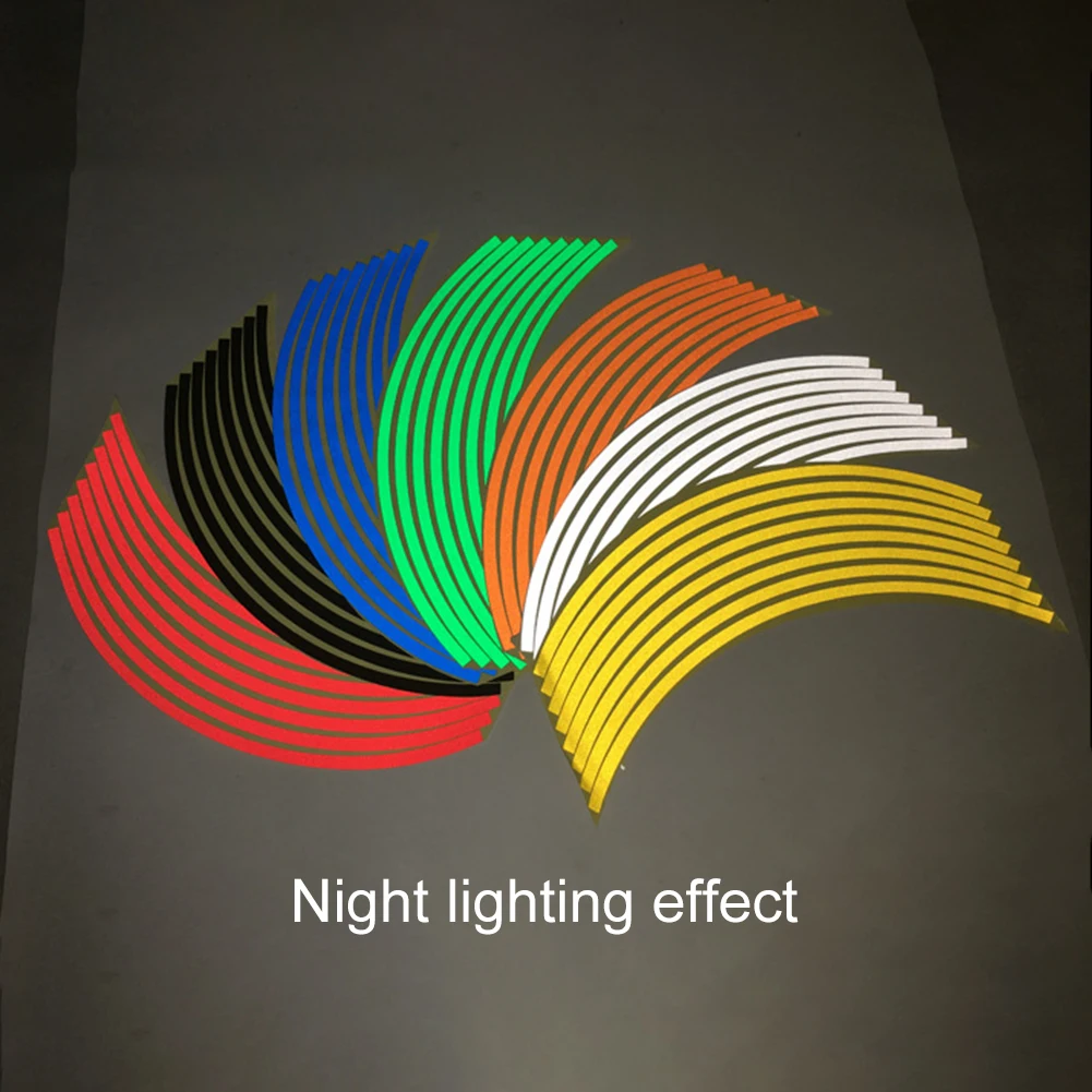 

1 комплект светоотражающих наклеек на обод мотоцикла, синие/красные/зеленые/Серебристые/черные/желтые/оранжевые наклейки, подходят для 18-дюймовых колес мотоцикла