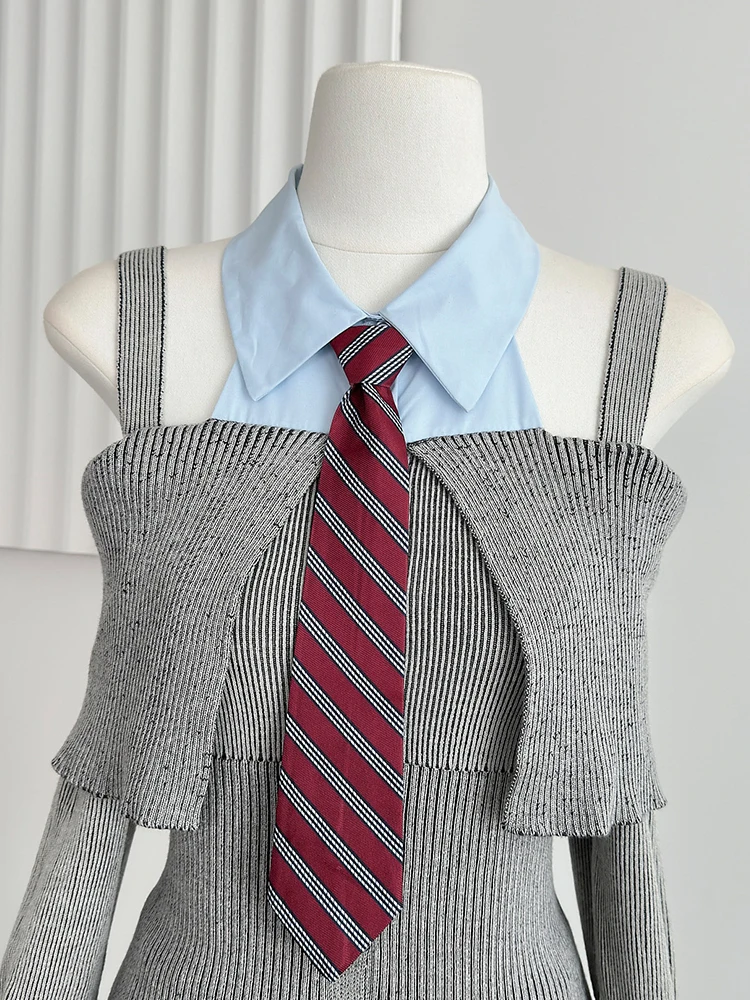 Spring Women Korean Preppy Long Sleeve Patchwork Sweater Cute Core Knitting Shirt 2000s Shoujo Coquette Gyaru Idols Design Kpop