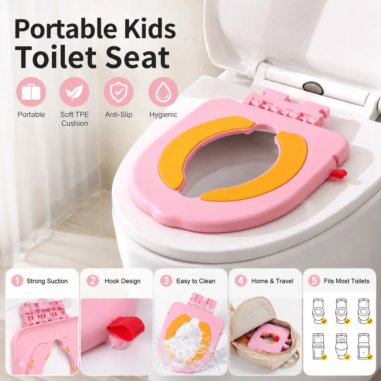 

Toddler Potty Training Seat Baby Toilet Trainer Portable Cushion Anti Slip Soft Bathroom Travel Adjustable Fit Toilet Seat Cover