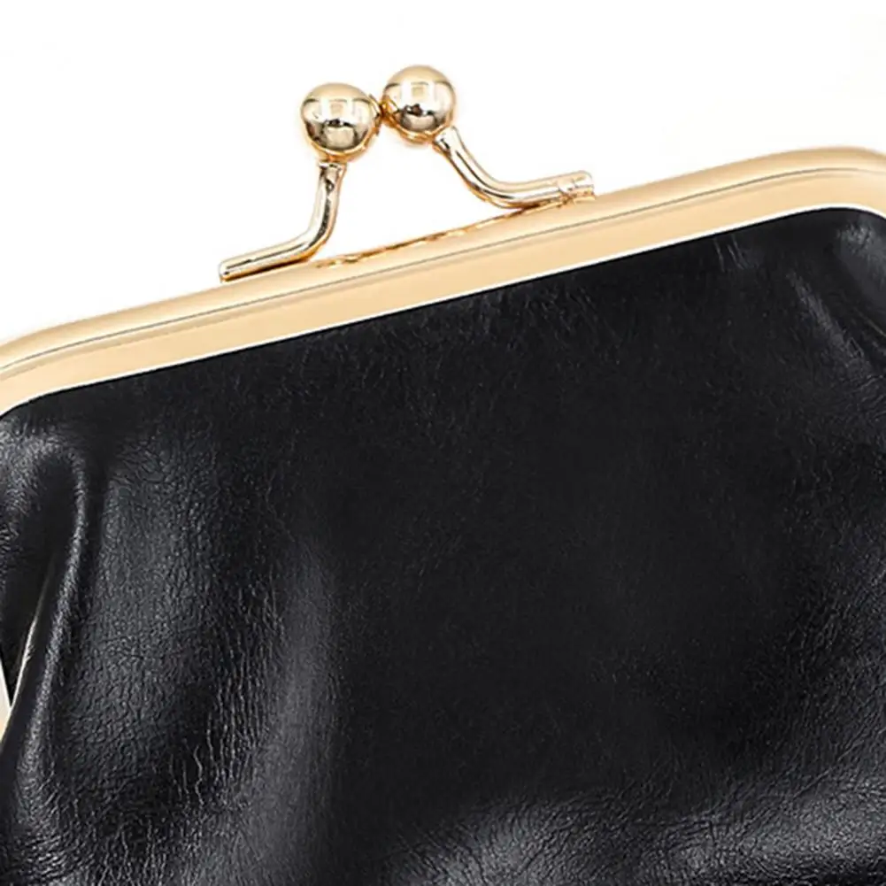 Compact Travel Wallet Mini Vintage Coin Purse with Kiss Lock Clasp Faux Leather Change Pouch for Earphones Portable Cosmetic