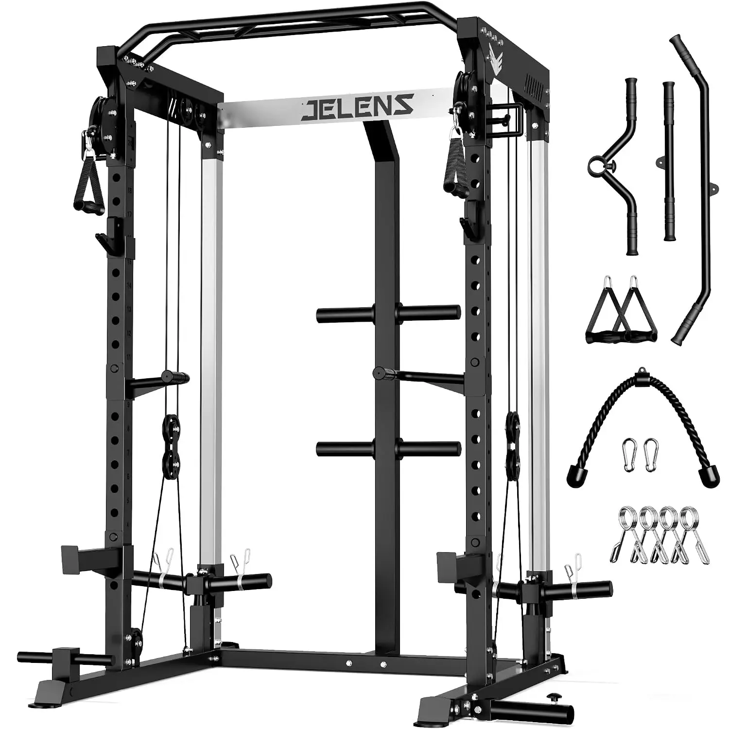 2000LBS Multi-Function Power Cage with Dual Pulley System, All-in-One Squat Rack for Cable Crossover Home Gym, Customized