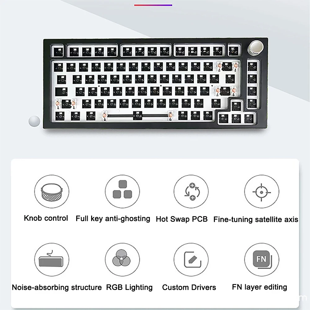 Kit de teclado mecánico personalizado 75, teclado de aluminio inalámbrico con cable y junta de perilla, teclado RGB DIY intercambiable en caliente, junta para jugadores de PC