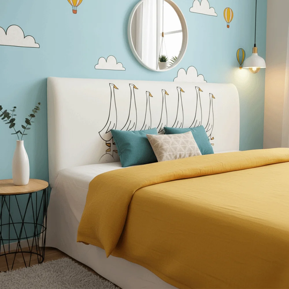Cute Cartoon Elastic Bedhead Cover Print Design Thicken Bedside Protector Washable Soft Headboard Cover Homestay