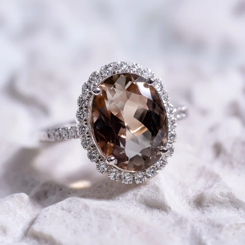 SGARIT 925 فضة سموكي كوارتز خاتم 7x9 مللي متر البيضاوي الشاي الطبيعي كريستال المرأة مجوهرات الأزياء الأنيقة #2