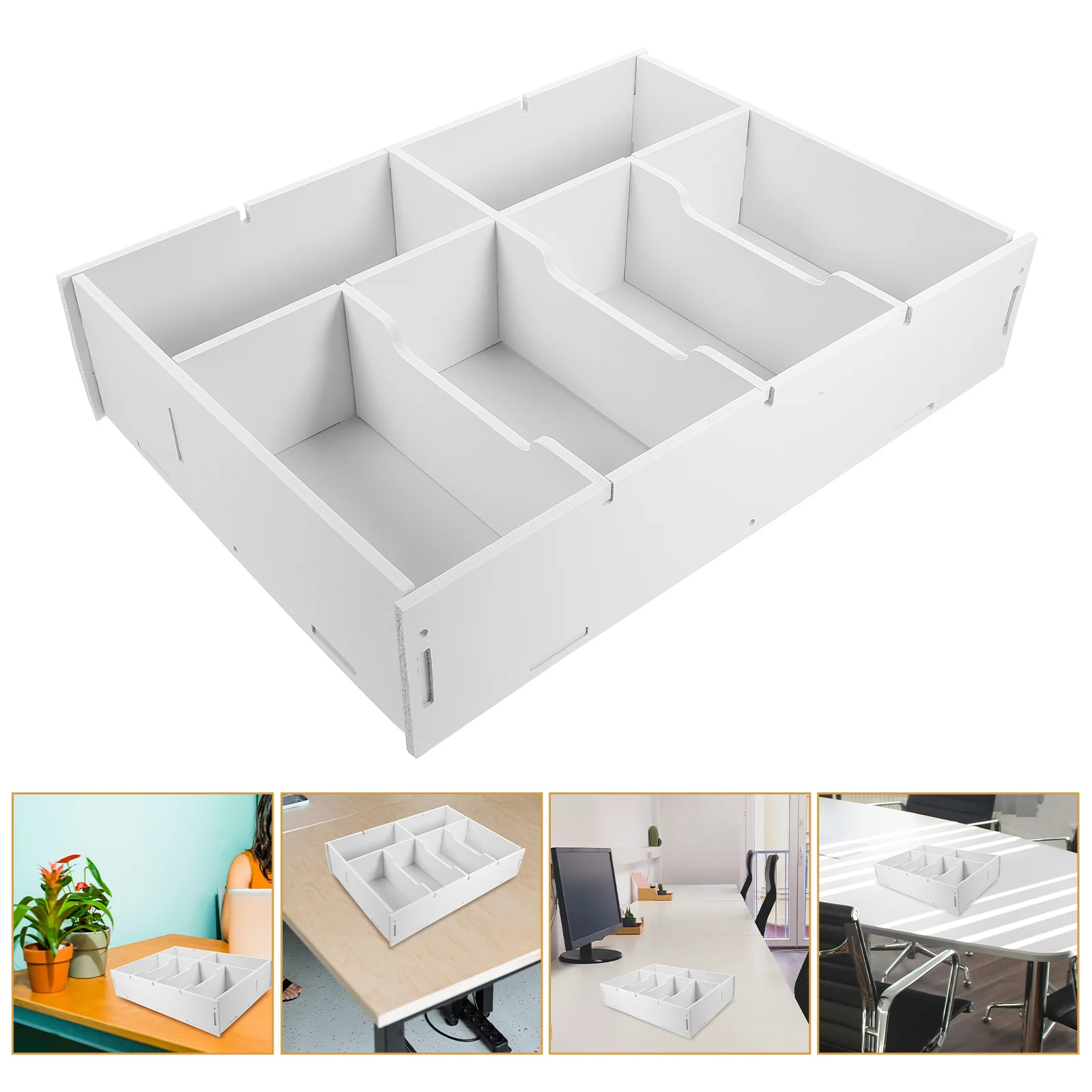 Desk Change Storage Box Boxes Money Holder for Cash Multi Compartment White WPC Office